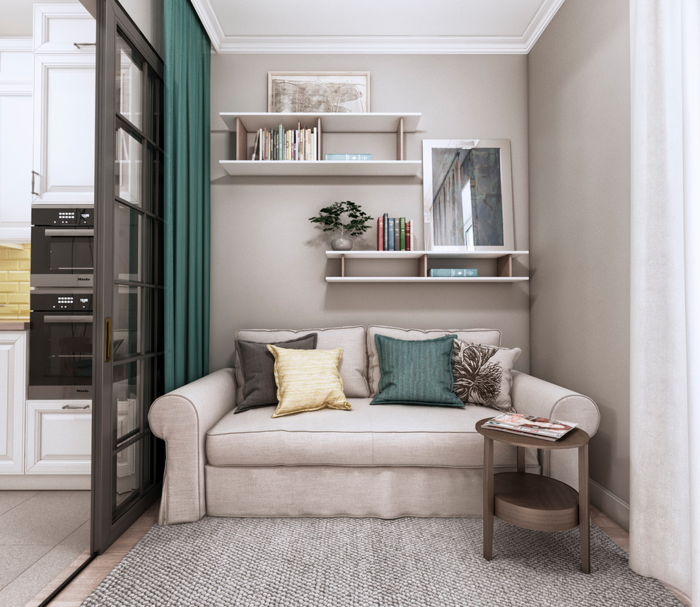 Проект кухни-гостиной площадью 14 м² для семьи из двух человек.