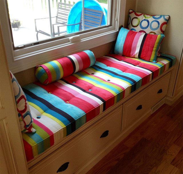 custom window seat cushion & pillows - transitional - bedroom