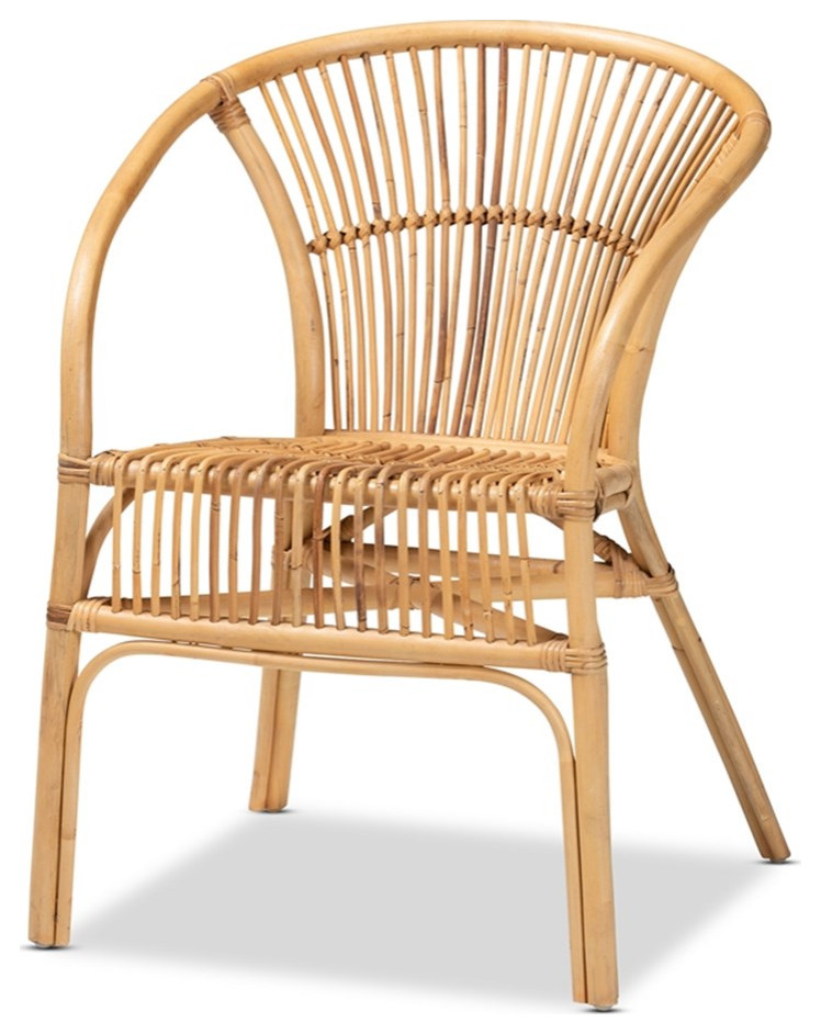 Pemberly Row Modern Bohemian Natural Brown Rattan Dining Chair