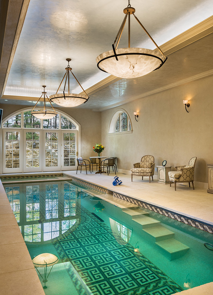 Design ideas for a traditional indoor pool in Philadelphia.