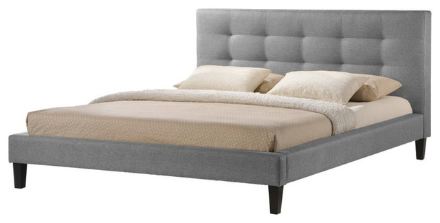Baxton Studio Quincy Linen Platform Bed, Gray, Queen