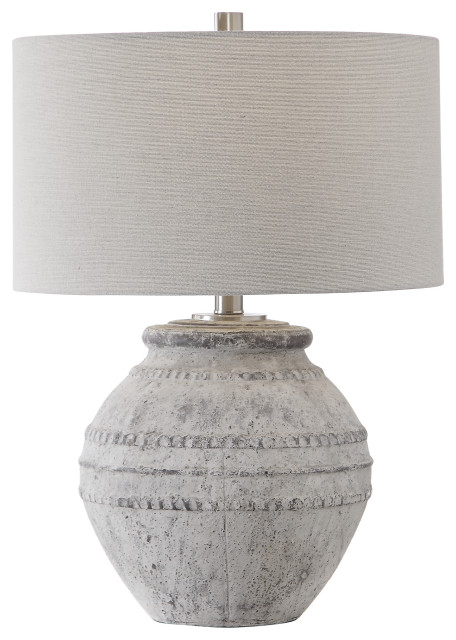 Large Rustic Old World Stone Gray, Ivory Ceramic Table Lamp