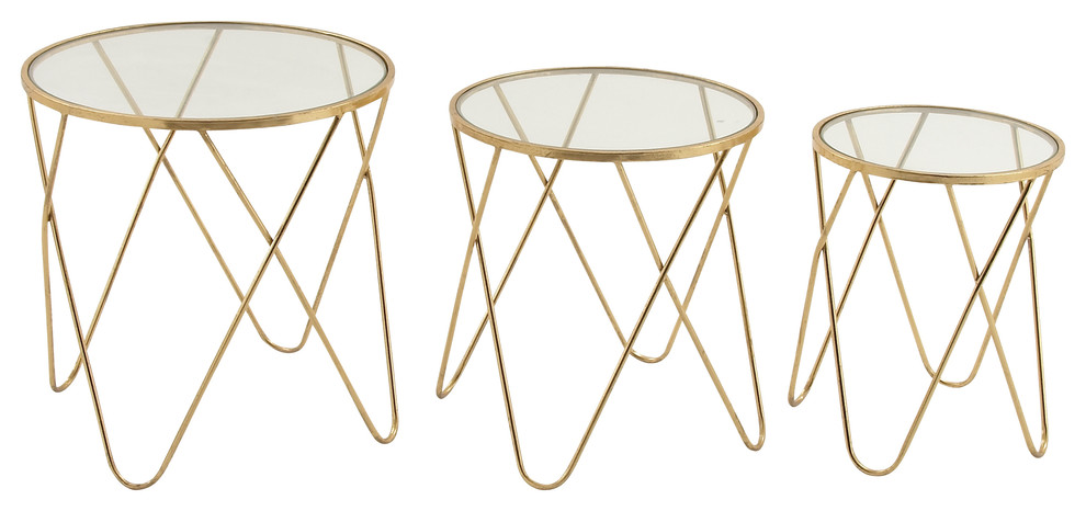 Modern Reflections Metal and Glass Accent Tables, 3-Piece Set, Gold, Clear Glass