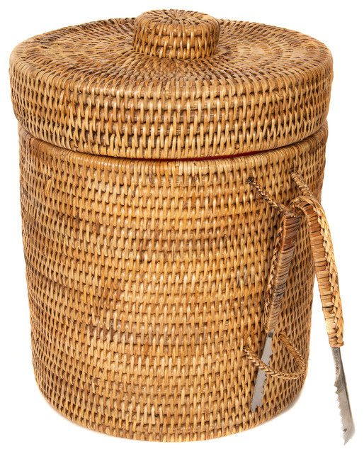 Artifacts Rattan™ Ice Bucket With Tongs, Honey Brown, Medium