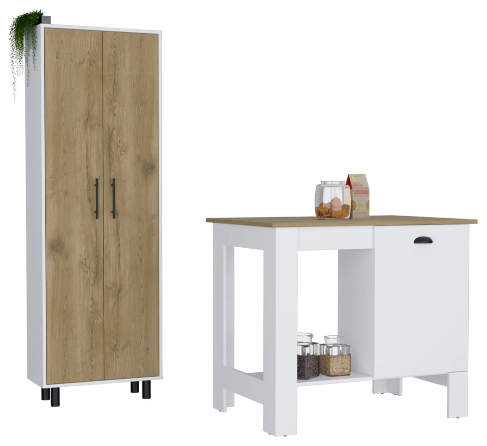 Arlington 2 Piece Kitchen Set, Kitchen Island+Pantry