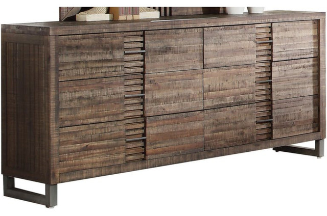 Six Drawers Wooden Dresser With Metal Sled Legs Reclaimed Oak