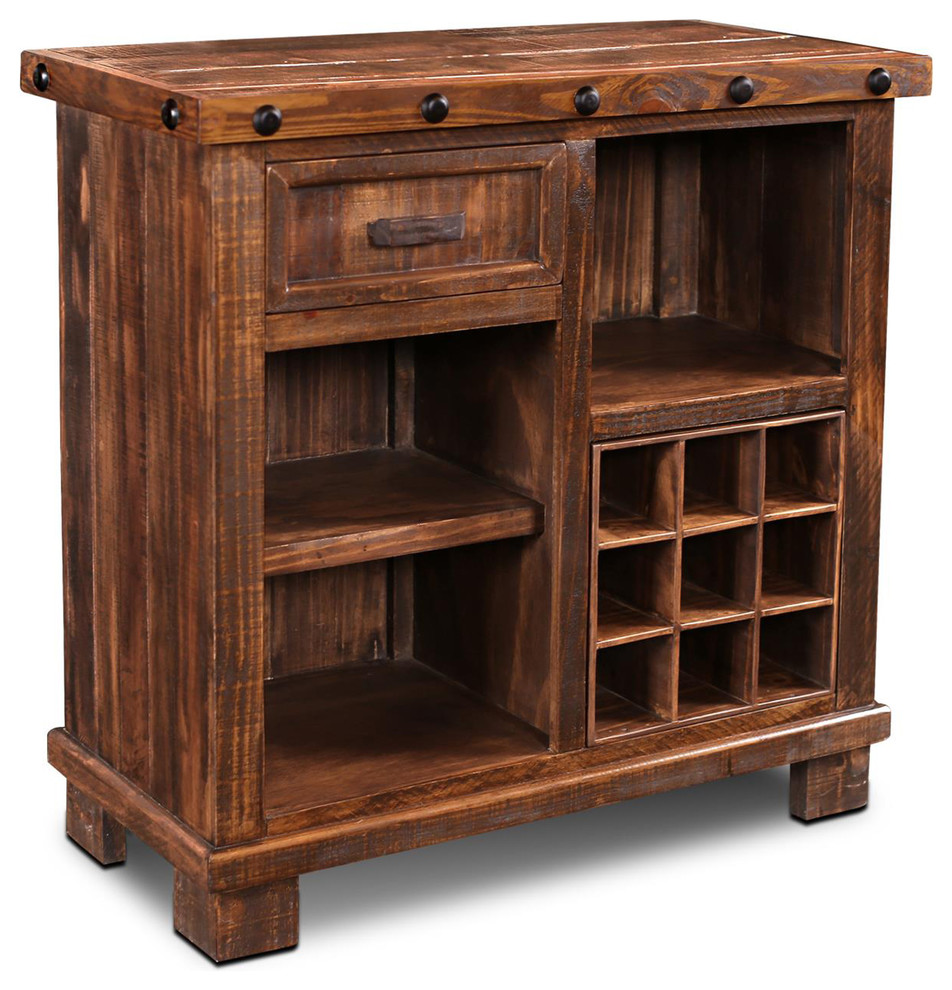 Westgate Solid Wood Rustic Wine With drawer and storage shelves