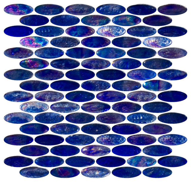 11.5"x12" Oval Cobalt Blue Iridescent Glass Tile, Sheet