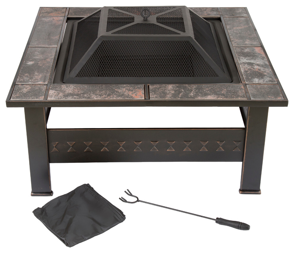 Pure Garden Square Tile Fire Pit With, Square Metal Fire Pit Cover