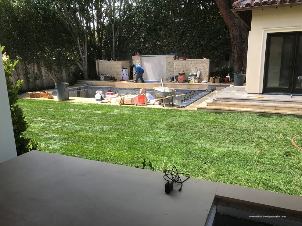 Before & After - Contemporary Pool and Spa & New Outdoor Lighted Counter Tops
