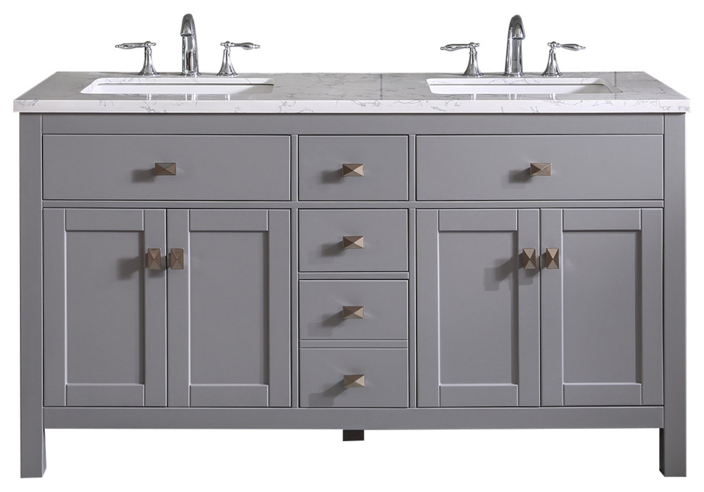 Totti Memphis 60" Gray Transitional Double Sink Bathroom Vanity Transitional Bathroom