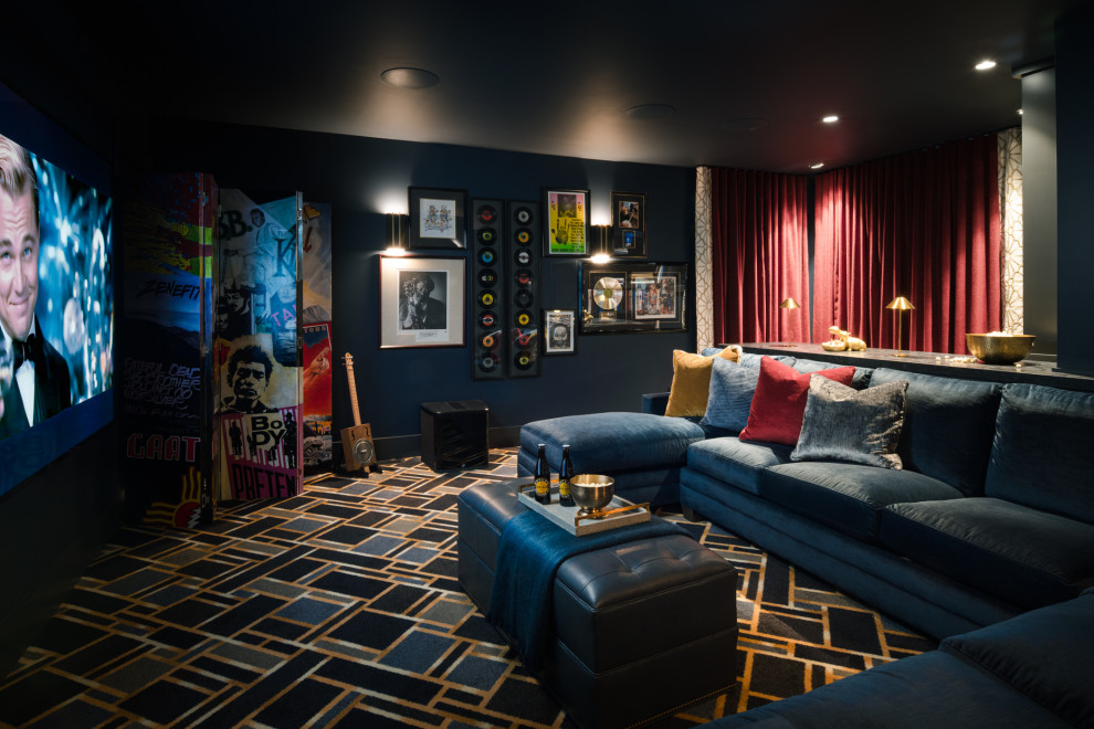 Inspiration for a transitional home theater remodel in Seattle