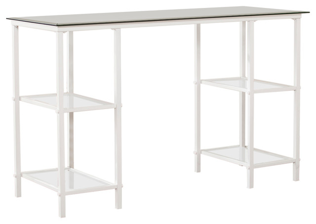 Elvan Metal Glass Writing Desk White Contemporary Desks And