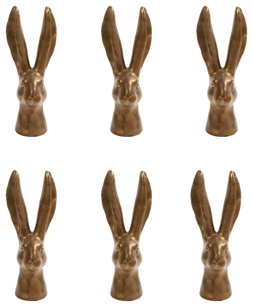 Luxe Gold Ceramic Rabbit Ears Sculpture Figurine Set 6 Vintage Style Bunny Hare Farmhouse