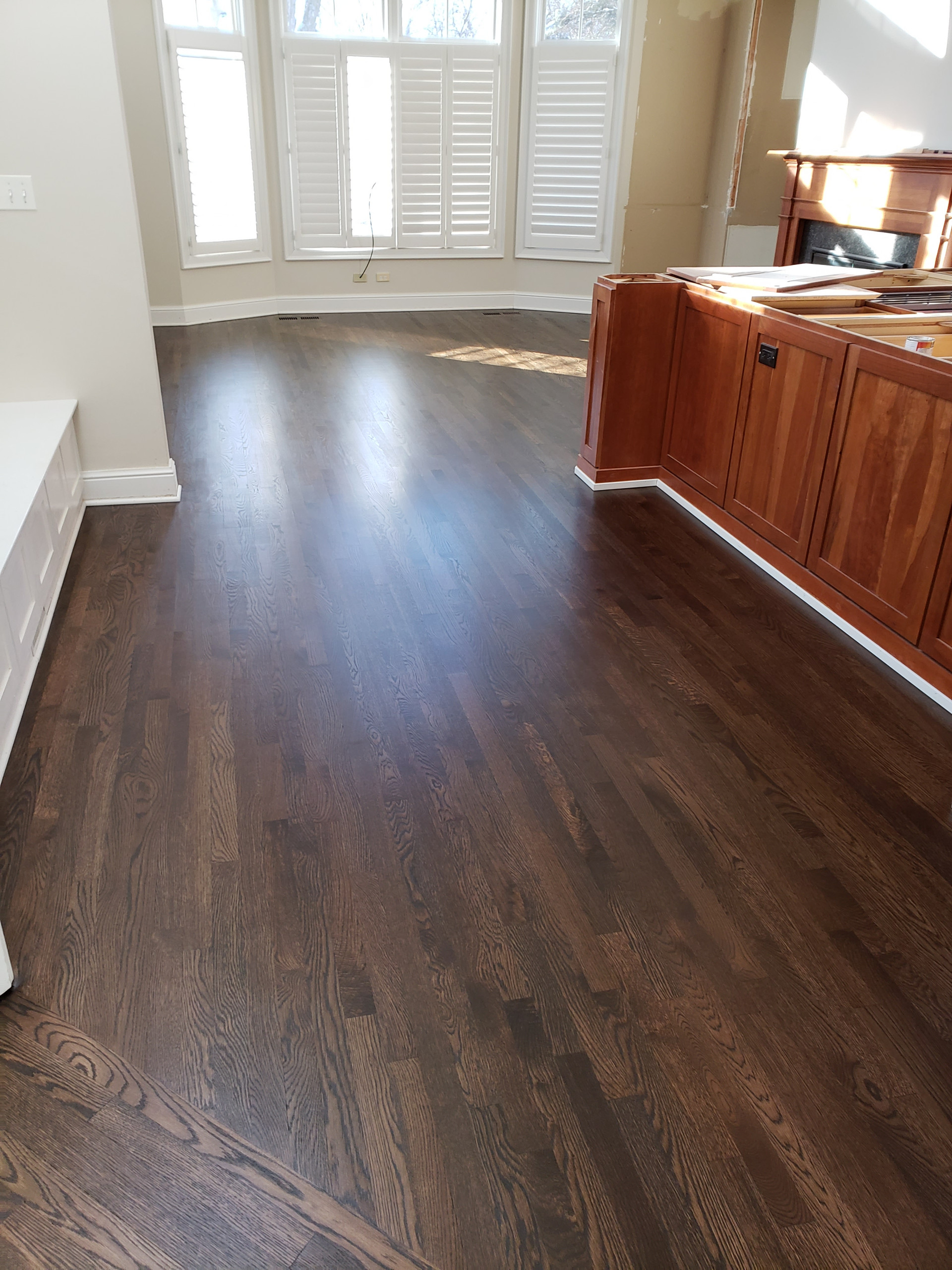 Glencoe 2 and 1/4 white oak new and old Dark Walnut stain Bona Traffic HD satin