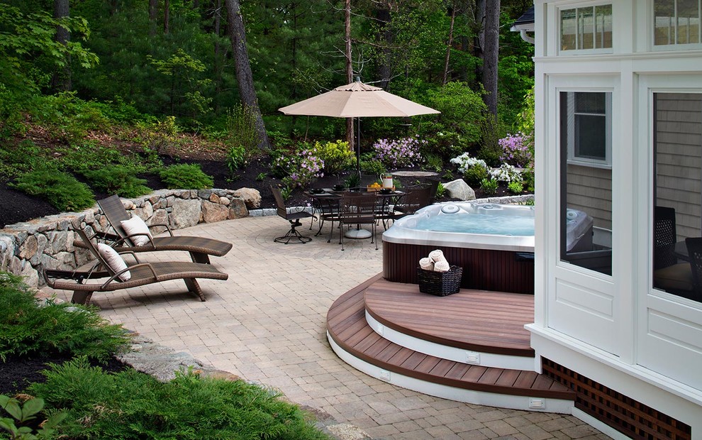Design ideas for a mid-sized traditional backyard patio in Other with concrete pavers and no cover.