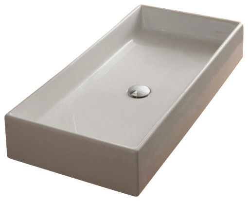Rectangular White Ceramic Vessel Sink, No Hole