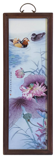 Chinese Wood Frame Porcelain Color Ducks Painting Wall Plaque Hws1954C