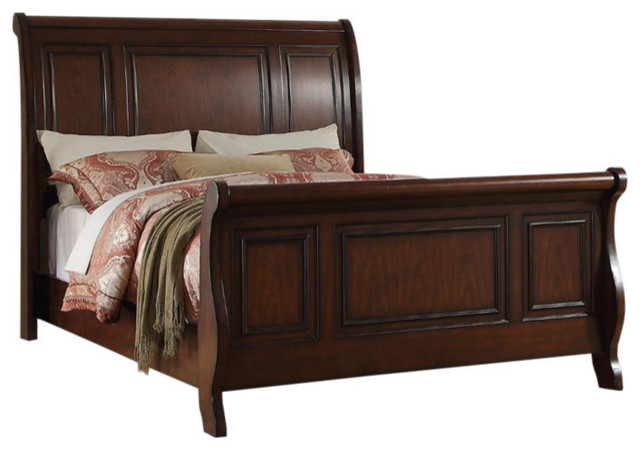 Wooden Eastern King Bed Antique Cherry Finish