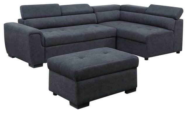 Haris Gray Fabric Sleeper Sofa, Black Sectional Sleeper Sofa With Storage
