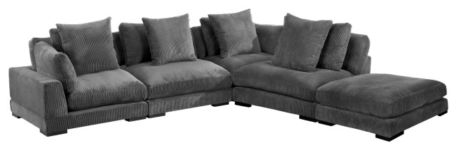 5 PC Grey Corduroy Reversible Modular Sectional Sofa - Transitional ...