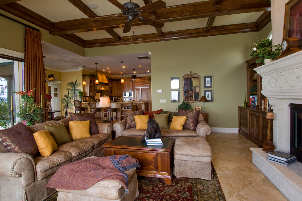 This is an example of a large traditional living room in Tampa.