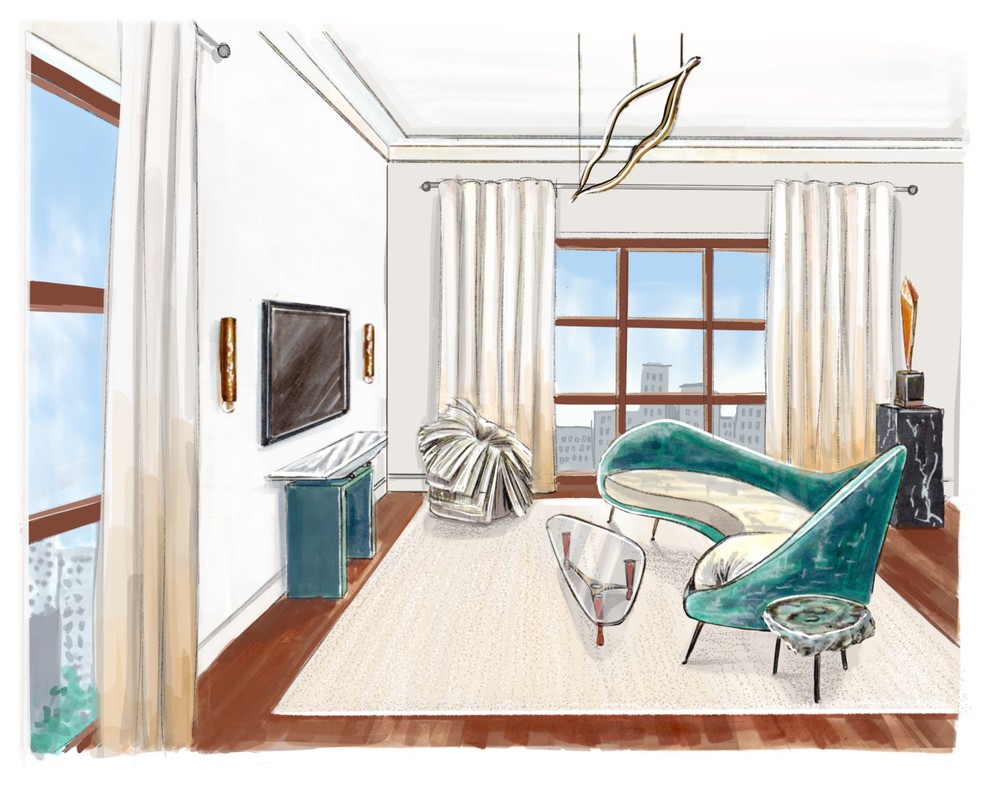 Проект лаунж комнаты (гостиная,совмещенная со столовой)