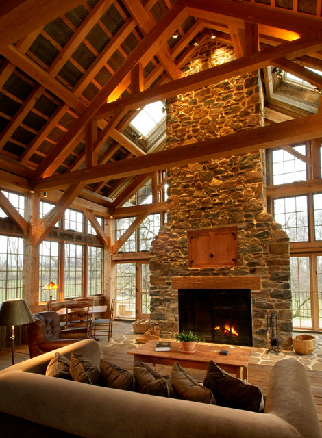 tobacco houses burtonwood Repurposed Tobacco Barn-Honeybrook, PA - Rustic - Living Room -  Philadelphia - by Lancaster County Timber Frames, Inc