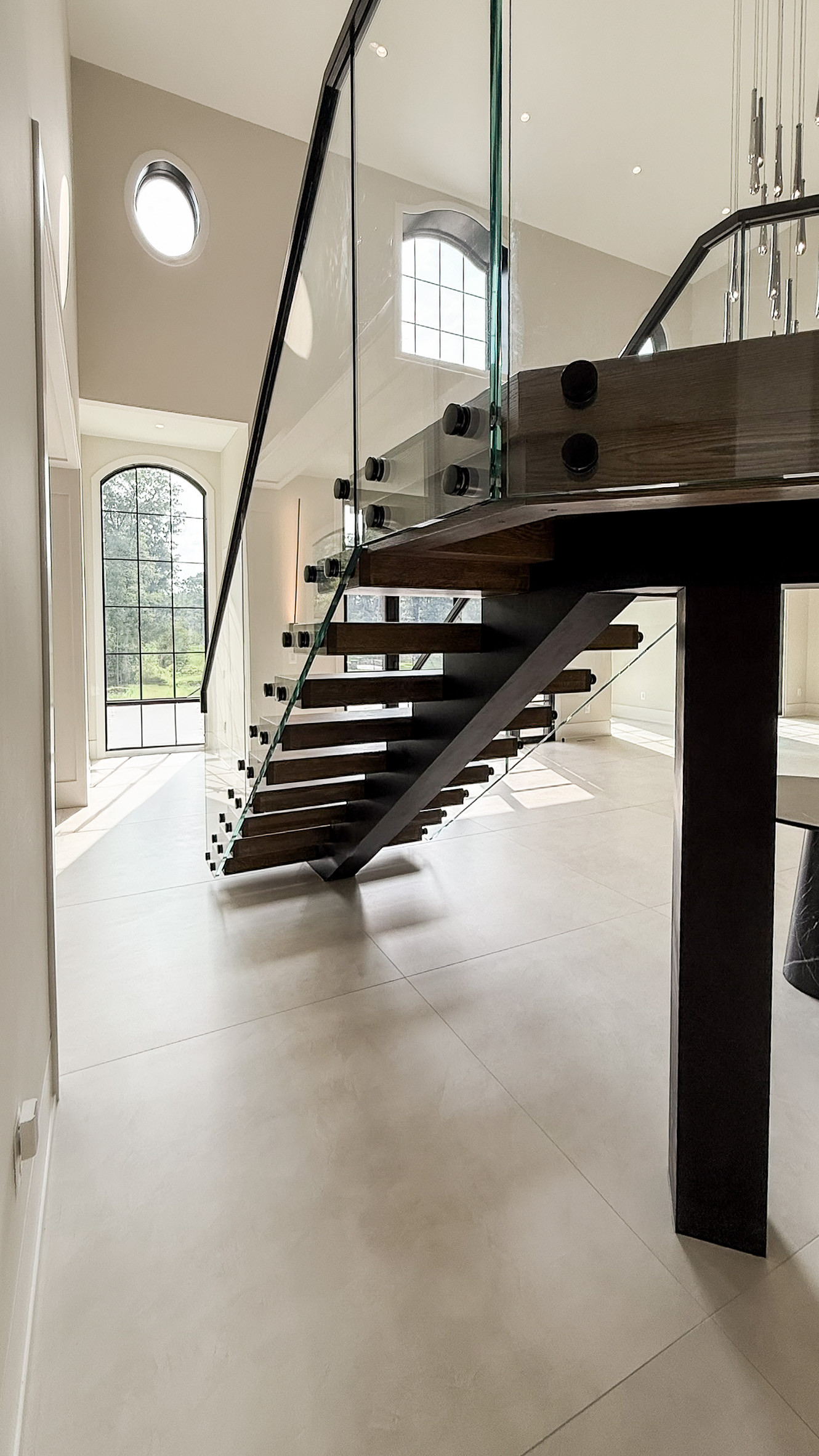 Project #159 | Modern Foyer Stair with Stand-off Glass Railing