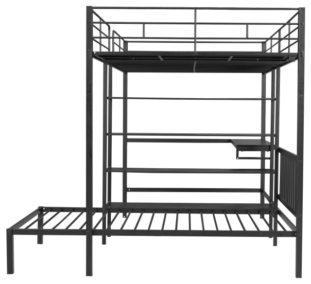 Gewnee Full Over Twin Metal Bunk Bed with Desk and Shelves in Black ...