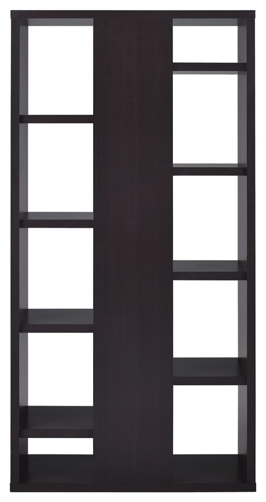 Bookcase With 8 Staggered Floating Shelves, Cappuccino Transitional