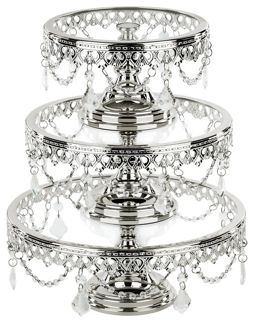 Le Gala 3 Piece Metallic Glass Top Cake Stand Set Shiny Silver Plated Traditional Dessert And Cake Stands By Amalfi Decor