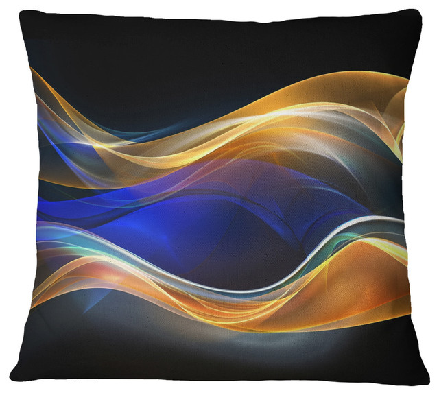 3D Gold Blue Wave Design Abstract Throw Pillow, 18"x18"