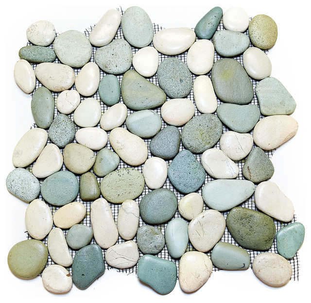 12"x12" Glazed Green and White Pebble Stone Tile Sheet