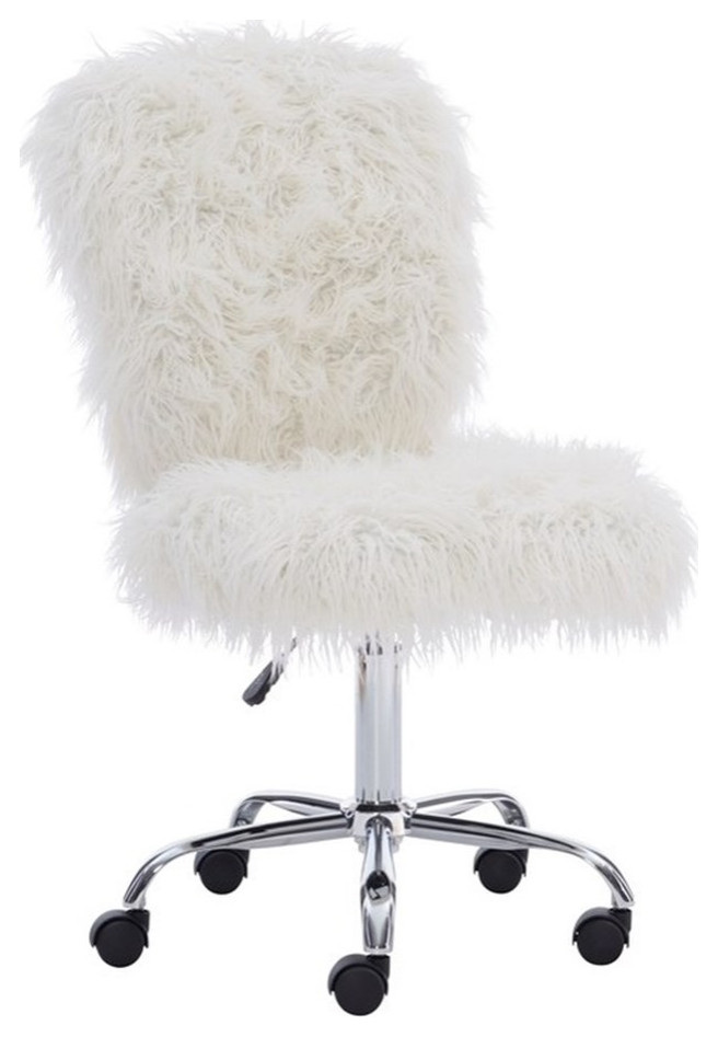 Linon Cami Faux Fur Upholstered Armless Office Task Chair in Cream White