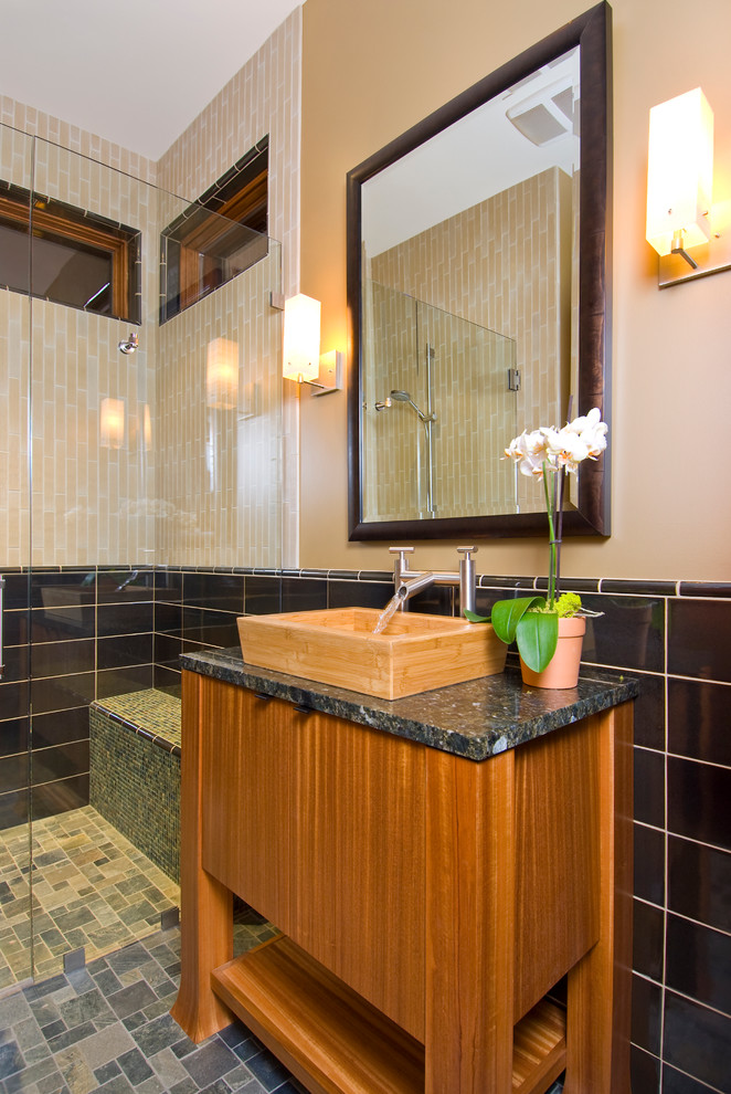 Photo of a contemporary bathroom in Portland with a vessel sink.