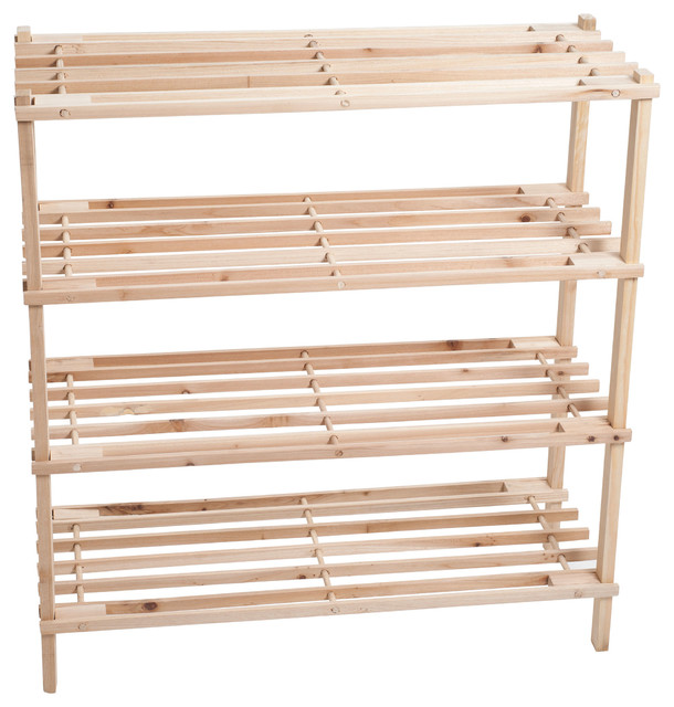 4 Tier Wood Storage Shoe Rack By Lavish Home Transitional Shoe Storage By Trademark Global
