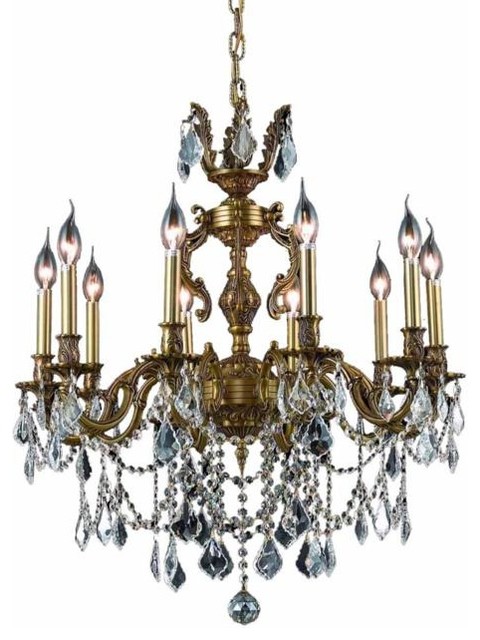 Rowland 10-Light 28" Crystal Chandelier, French Gold, Heirloom Handcut