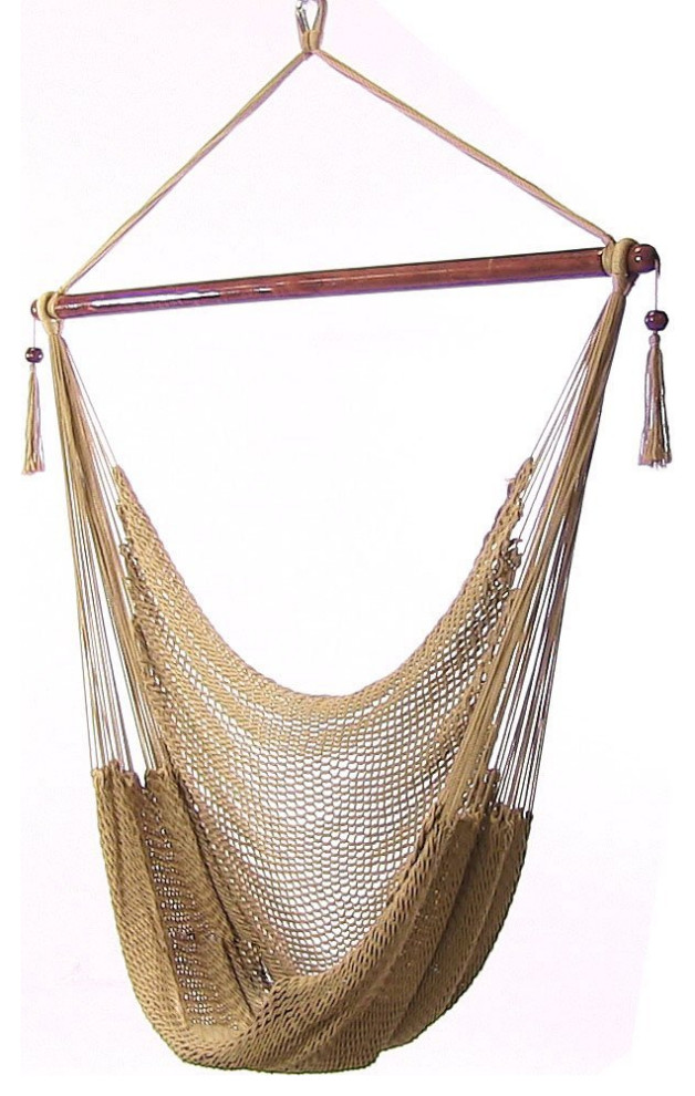 Sunnydaze Soft Polyester Extra-Large Hanging Caribbean Hammock Chair, Tan