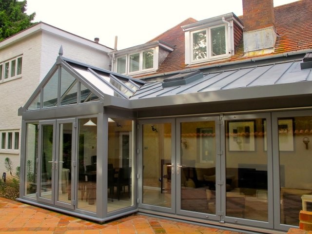 This is an example of a contemporary conservatory in Hampshire.