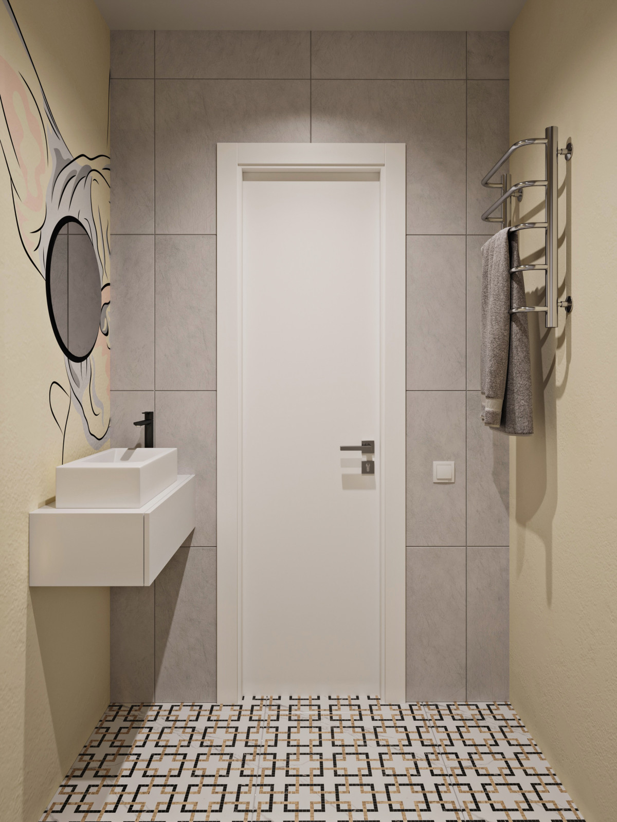 Дизайн сан узла с росписью стен