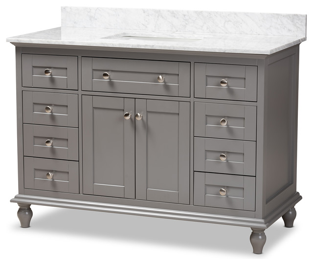Caroline 48-Inch Grey Finished Wood and Marble Single Sink Bathroom Vanity - Traditional ...