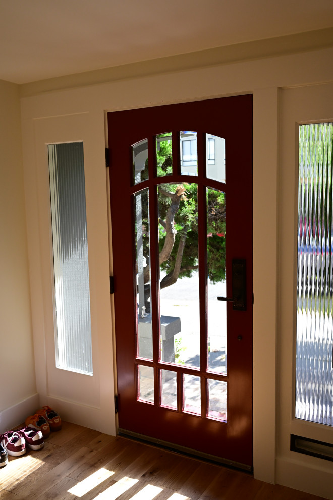 Traditional Entry with Multi-Lite Wood Door and Textured Glass