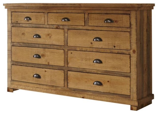 Progressive Furniture Willow Wood Drawer Dresser in Distressed Pine Tan