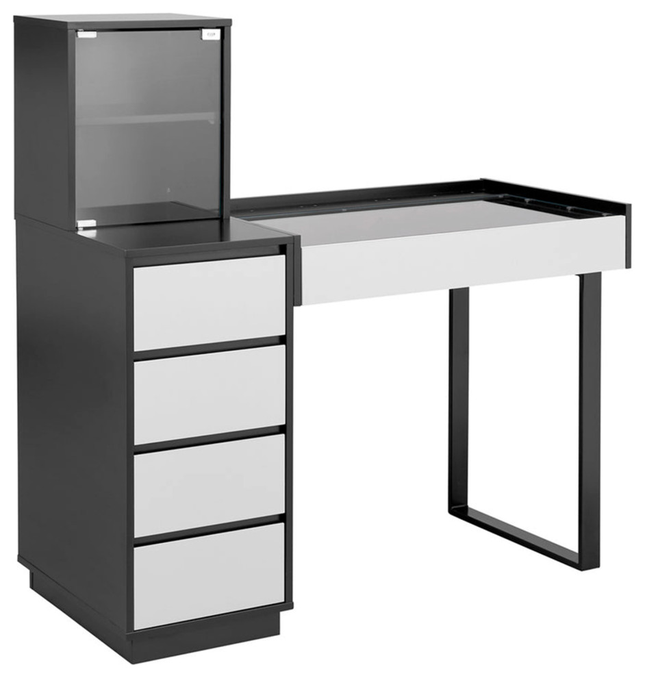 SlayStation Desk with Drawers for Bedroom Duet Glasstop Makeup Table