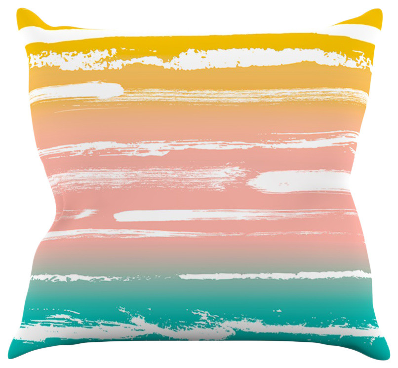 Anneline Sophia "Painted Stripes Peach" Pink Teal Throw Pillow