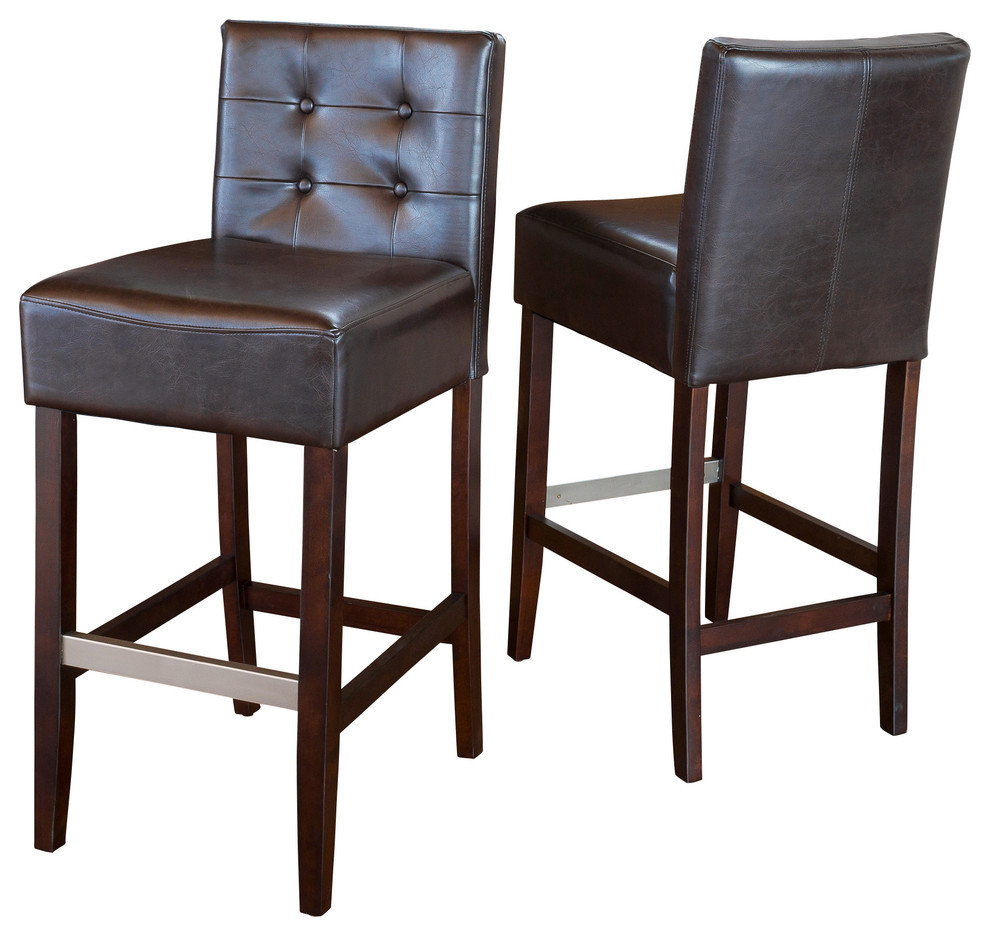 GDF Studio Gregory Brown Leather Back Stools, Bar Height, Set of 2