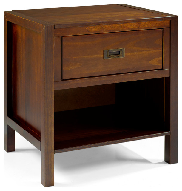 1Drawer Classic Solid Wood Nightstand, Walnut Transitional