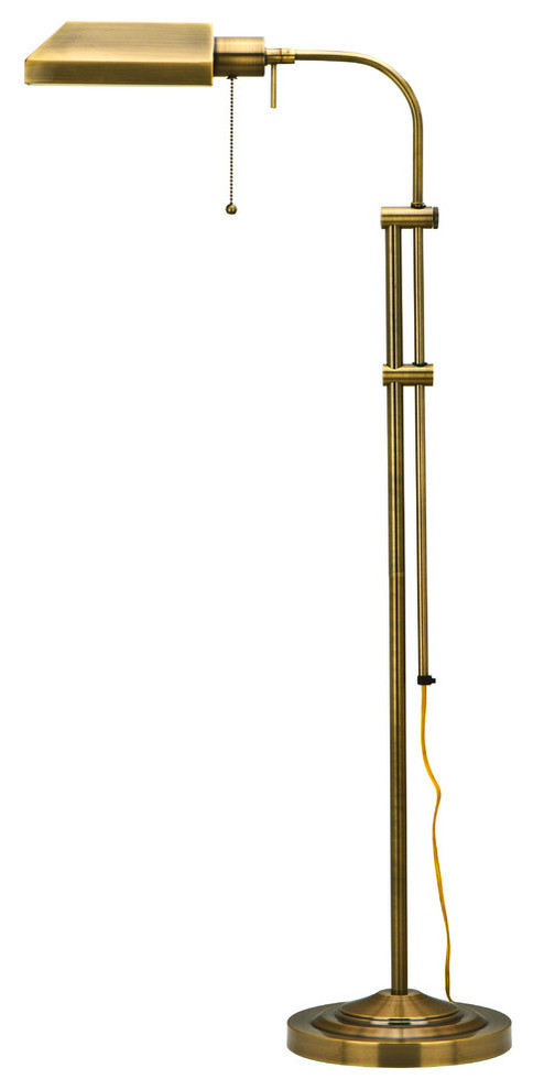 Pharmacy Floor Lamp with Adjusted Pole, Antique Brass Finish/Antique Brass Shade