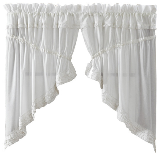 White Ruffled Sheer Prairie Swag Set Of 2 Traditional